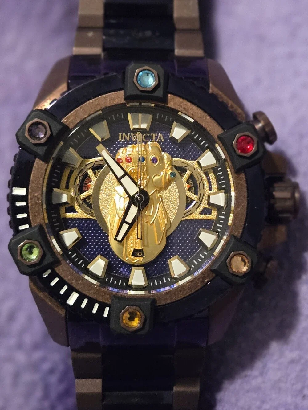 Invicta Black and Gold Multicolor Gem Gauntlet Dial Watch